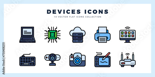 10 Devices Lineal Color icons pack. vector illustration.