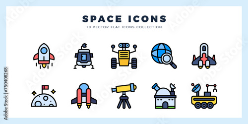 10 Space Lineal Color icons pack. vector illustration.