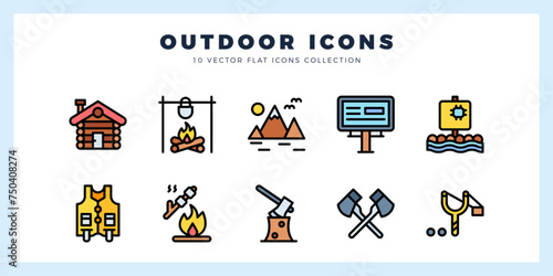 10 Outdoor Lineal Color icons pack. vector illustration.