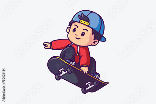 Cute boy playing skateboard illustration