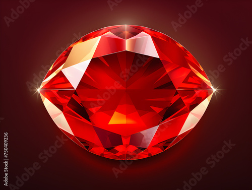 Illustration of a red ruby gemstone on dark background 