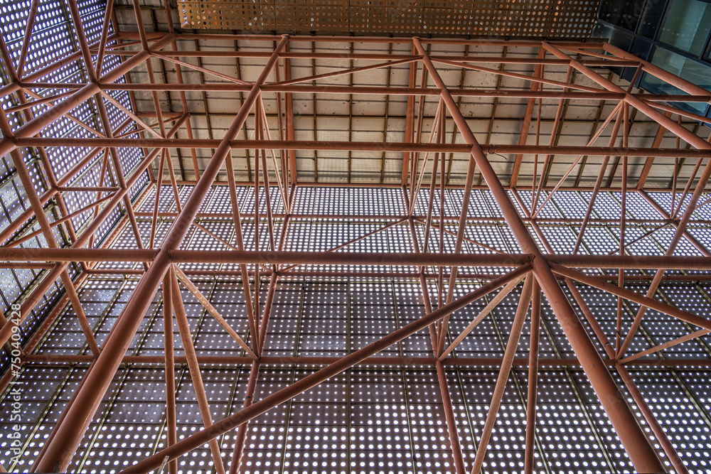 Intricate Metal Framework of Modern Building Interior