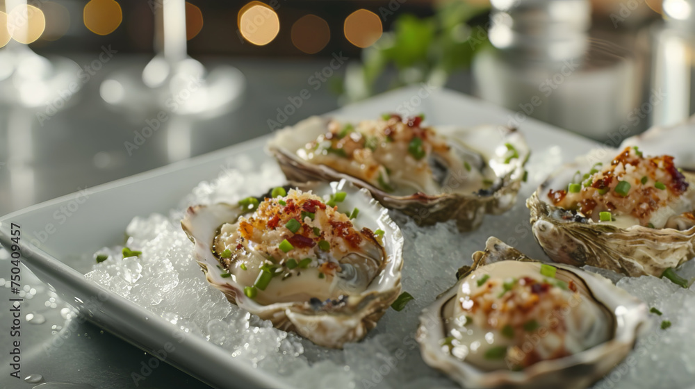 Elegantly Garnished Oysters on a Modern Plate Elegantly Garnished Oysters on a Modern Plate