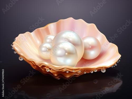Illustration of a pearls in shell on dark background 