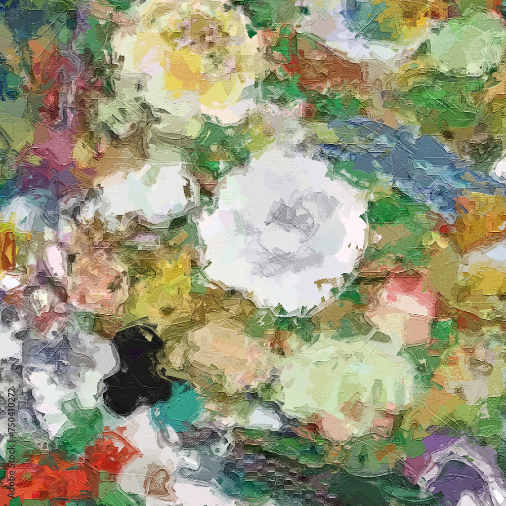 Naklejka premium Oil paintings and various flowers, chrysanthemums, lotus leaves, birds, butterflies, and lotus flowers are beautiful