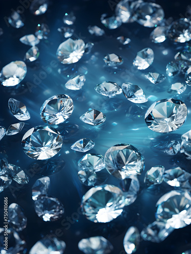 Abstract shiny diamond gemstones on dark background 