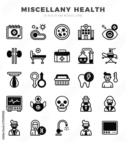 MISCELLANY HEALTH icons set. Collection of simple Lineal Fill web icons.