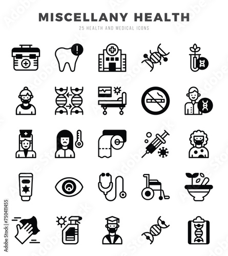 Vector MISCELLANY HEALTH types icon set in Lineal Fill style. vector illustration.