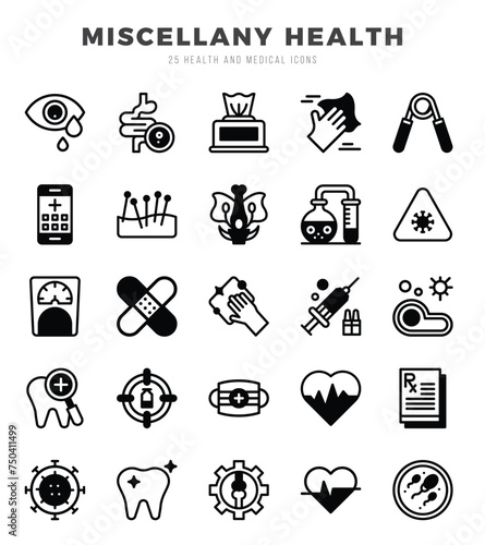 MISCELLANY HEALTH Lineal Fill icons collection. 25 icon set in a Lineal Fill design.