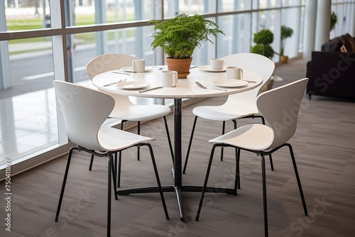 Empty round table for business conventions  presentations  and meeting partners in conference room