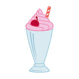 Strawberry milkshake with whipped cream and cherry on top in a retro milk bar dessert glass as a vector illustration