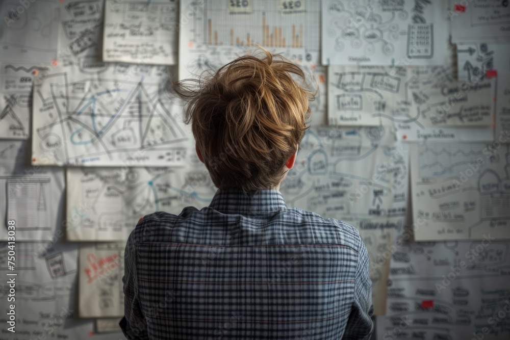 Business Strategist Analyzing Complex Data and Graphs on Whiteboard Business Strategist Analyzing Complex Data and Graphs on Whiteboard