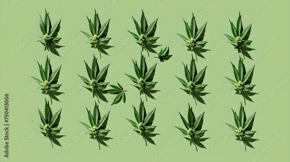 Collection of cannabis leaves pattern on a green background. perfect for themes about nature, wellness, and alternative medicine. ideal for botanical designs. AI Collection of cannabis leaves pattern on a green background. perfect for themes about nature, wellness, and alternative medicine. ideal for botanical designs. AI