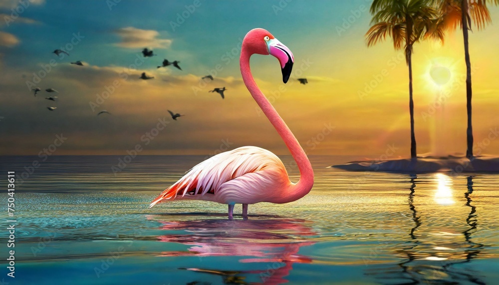 Fototapeta premium Melodic Flamingo: 3D Rendering of Summer Serenade