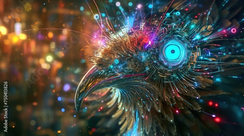 abstract 3 d rendering of beautiful colorful background with colorful feathers created with Generative AI
