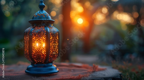 A beautiful Arabic lantern serves as a Ramadan Kareem greeting