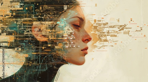 3 d rendering of a young woman with a brush in a futuristic style created with Generative AI