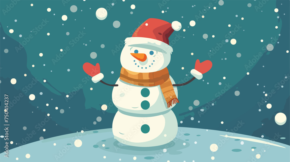 Happy Snowman Flat Vector Illustration