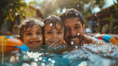 Family Fun Time - Splashing in the Pool Together