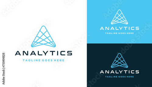 Initial Letter A Analysis with Connected Growth Triangle Line Art Logo Design