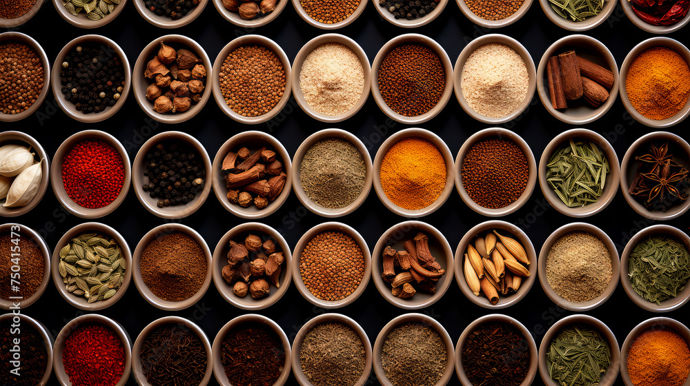seasonings in cups on background seasonings in cups on background