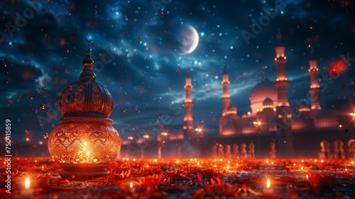 Image of Ramadan moon sighting on Ramadan background.