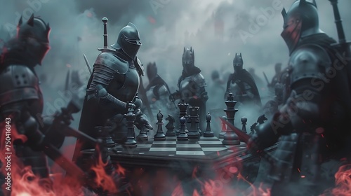 Knights Playing Chess in Medieval Setting photo