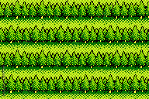 The seamless pixel background with green forest.
