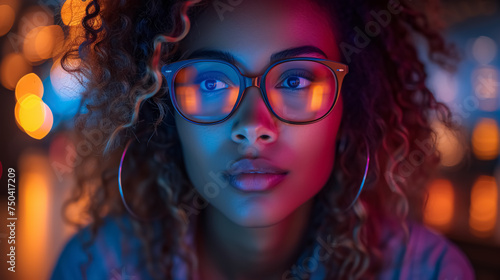 Portrait of a young african american woman in glasses.