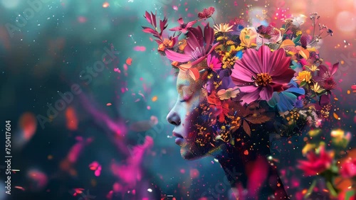Woman with flowers around her head photo