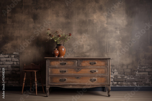 Old interior with aged wall and dresser