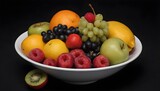 Bowl of fresh fruit on black background