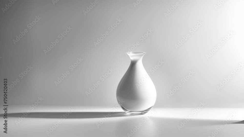 A white glass vase isolated on light grey background A white glass vase isolated on light grey background
