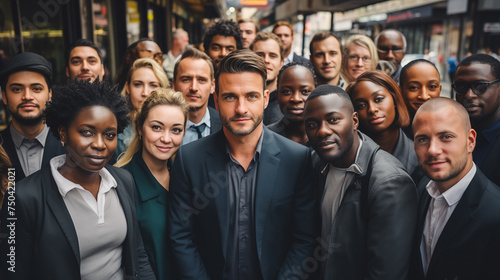 Diverse professional business team together looking at camera