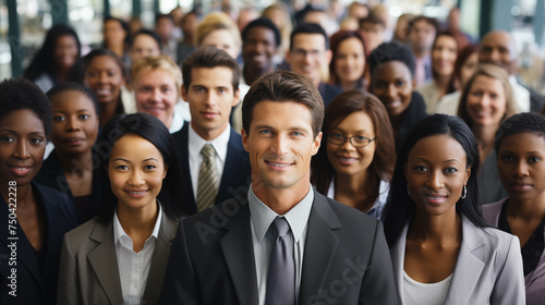 Happy, diverse, and smiling startup entrepreneurs standing together showing teamwork