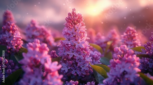 A beautiful spring landscape with blossoming lilac trees