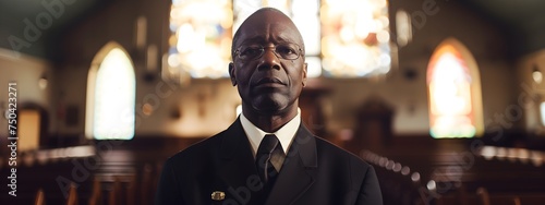 A father in church portrait wearing a suit. photo