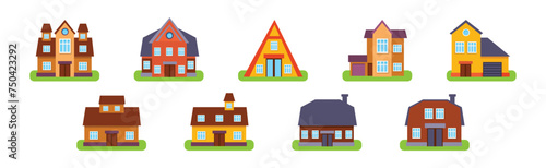 Cute Small House as Residential Building with Roof Vector Set © topvectors