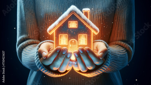 symbolic of a house in warm, illustrating protection against the cold through technology