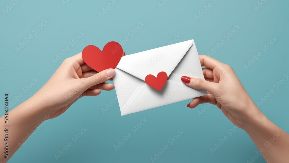 hand holding an envelope with heart shape hand holding an envelope with heart shape