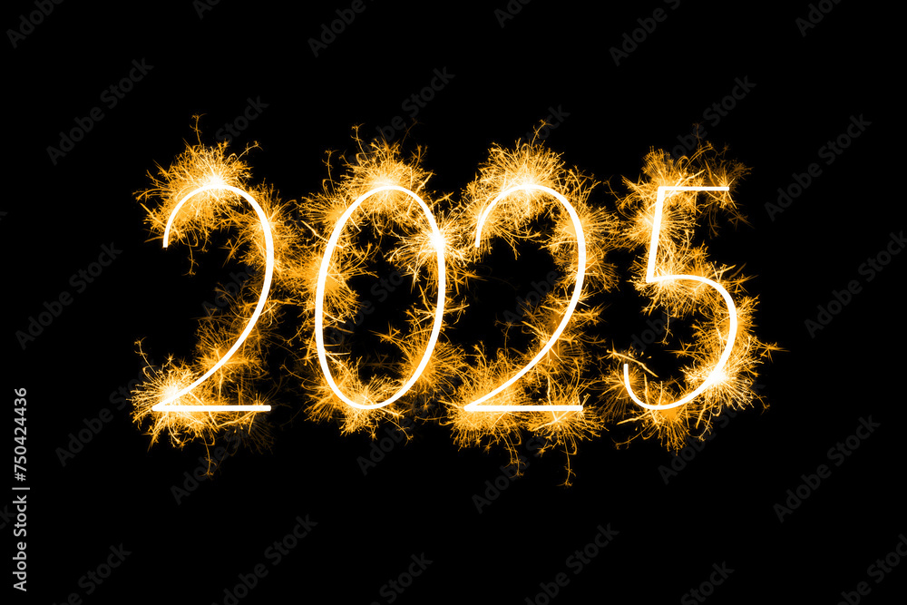 Happy new year 2025 on black background Happy new year 2025 on black background