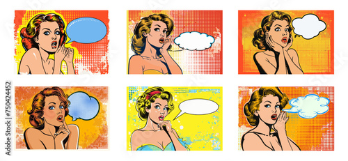 Expressive Pop Art Female Portraits with Urban Backdrop 1960s style,  pin up girl, bold lines and dots. Beautiful retro  woman poster.