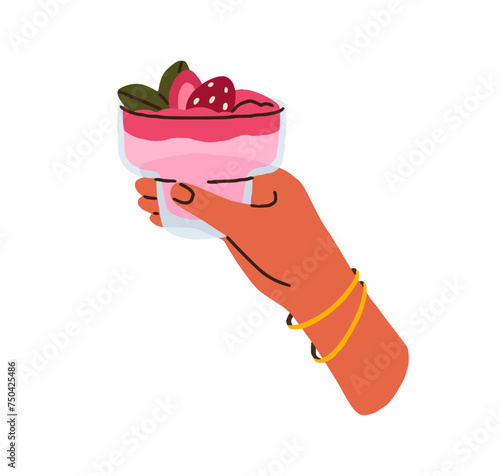 Strawberry margarita, cold alcohol cocktail. Berry drink, cool summer beverag...