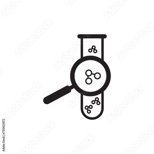 Research laboratory. Magnifying glass and test tube icon