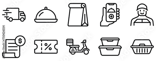 food delivery icon line style set collection