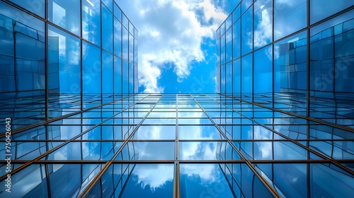 Modern Glass Office Building against Clear Blue Sky