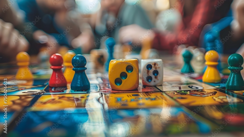 People Playing Board Game on Wooden Surface with Yellow and Blue Styles