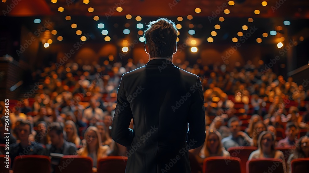 Professional Man Speaking at Corporate Event in Luxurious Auditorium