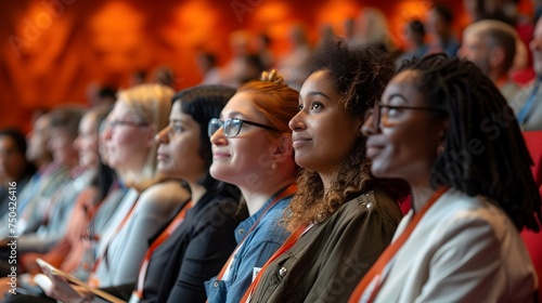 People Watching and Listening to a Conference in a Stylish Room