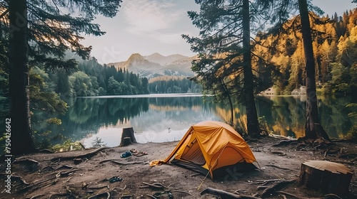 Tent Camping by a Lake in Polands Mountains